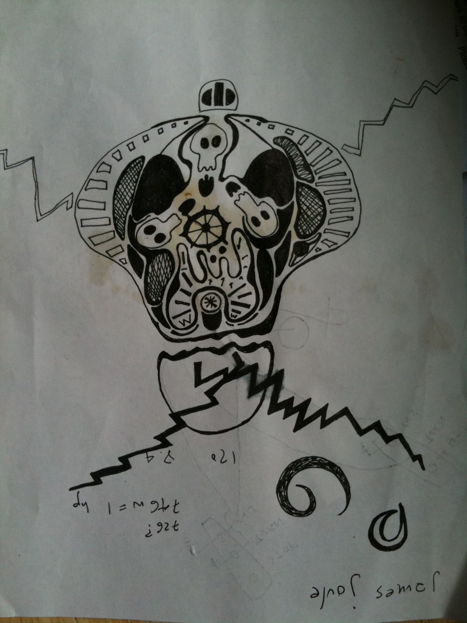 drawing of a skull with electricity